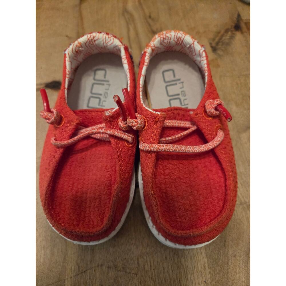 Hey Dude Wendy Toddler Shoes Aztec Red Canvas Slip-on Loafers Size US K5 / EU 21